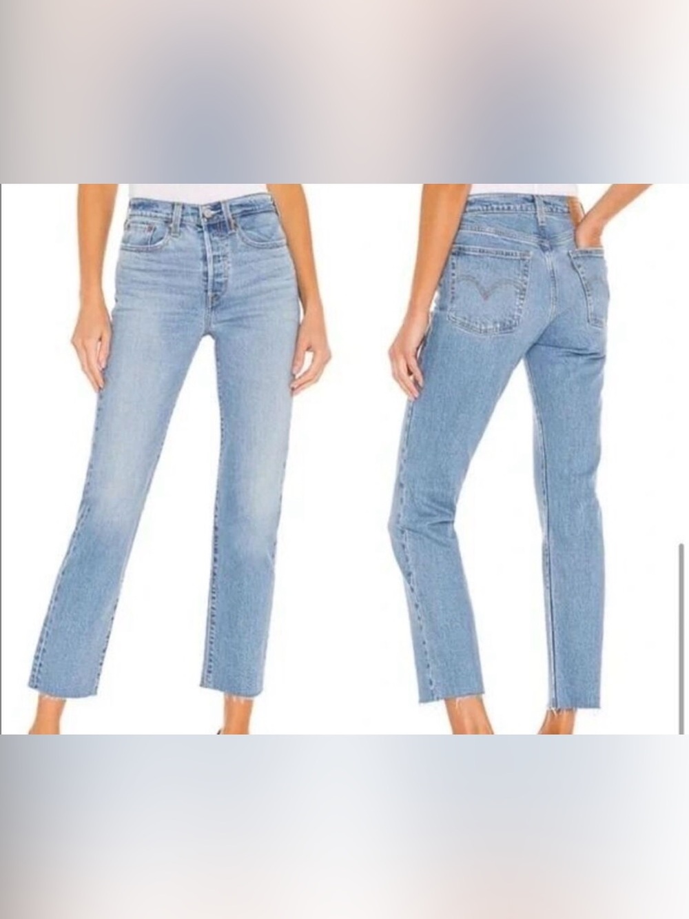 Levi's Wedgie Straight High Rise Blue Denim Jeans Button Fly Raw Hem Women’s 28